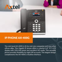 Axtel AX-400G IP telefon, 8 SIP fiók, PoE Gigabit, 2,8" kijelző - fekete (tápegység nélkül) 3