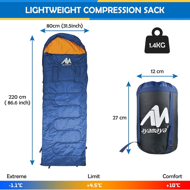 AYAMAYA Hálózsák 220x80cm Összekapcsolható 5-15°C Vízálló Kempingzsák Túrázáshoz