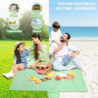 AYBUY pikniková deka 200x200 cm so zelenou nepremokavou spodnou stranou, plážová podložka odolná voči piesku s rukoväťou, umývateľná kempingová deka pre 3-4 osoby do exteriéru, na pláž a do parku 6