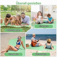 AYBUY pikniková deka 200x200 cm so zelenou nepremokavou spodnou stranou, plážová podložka odolná voči piesku s rukoväťou, umývateľná kempingová deka pre 3-4 osoby do exteriéru, na pláž a do parku 7