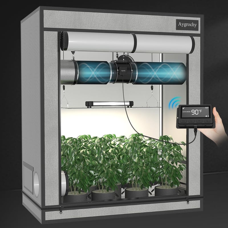 Aygrochy 200mm Intelligens Szellőztető Ventilátor Hőmérséklet és Páratartalom Szabályozással