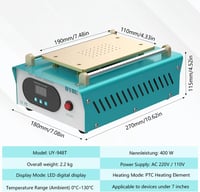 Ayolofei PTC fűtőlap mobiltelefon javításhoz, LCD kijelző szeparátor, 2 szilikon alátéttel - kék 3