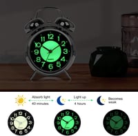 AYRELY Retro Ébresztőóra Dupla Csengővel, Csendes Működés, Világító Számlappal, 10cm, Ezüst 2