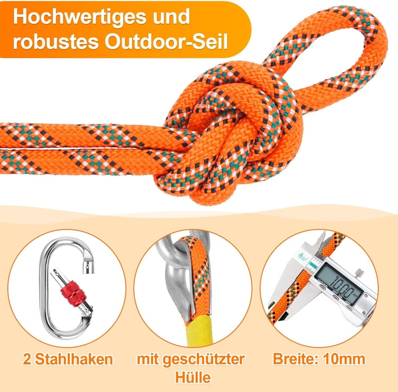 Aystkniet 8mm Fonott Nylon Kötél Acél Karabinerrel Kempinghez Túrázáshoz 10-70m