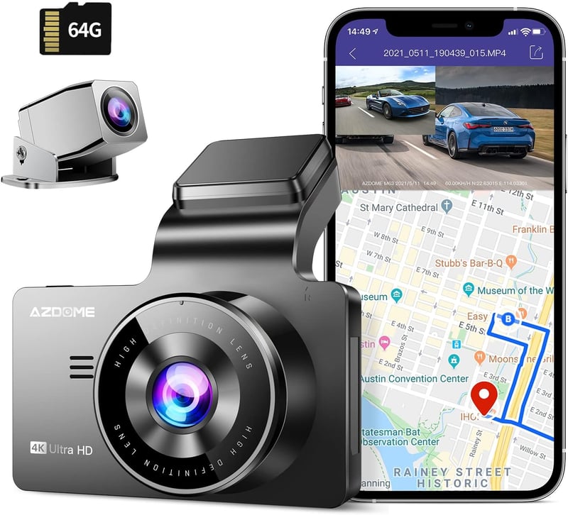 AZDOME Autós Kamera Elöl Hátul 4K 1080P WiFi GPS 170° Széles Látószög Éjjellátó WDR Parkolás Figyelő Menetrögzítő Kamera