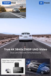 AZDOME Autós Kamera Elöl Hátul 4K 1080P WiFi GPS 170° Széles Látószög Éjjellátó WDR Parkolás Figyelő Menetrögzítő Kamera 2