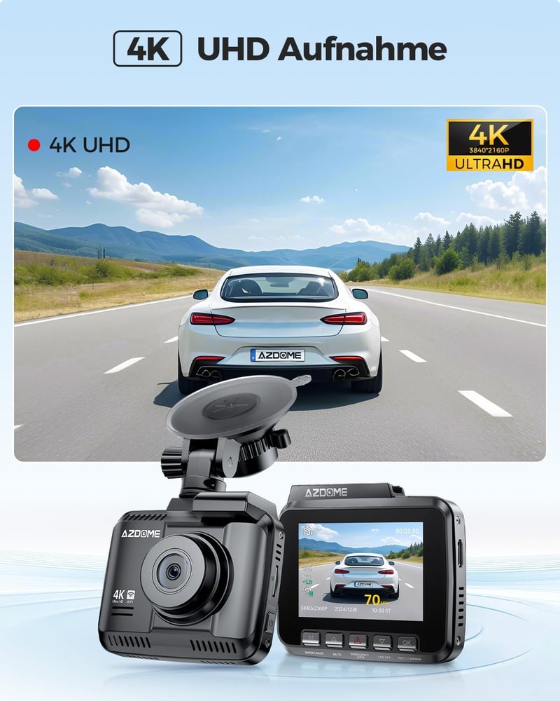 AZDOME Autós Menetrögzítő Kamera 4K Felbontással, WiFi és GPS Funkcióval, Éjjellátó, 170° Széles Látószög, Parkolás Figyelő GS63H