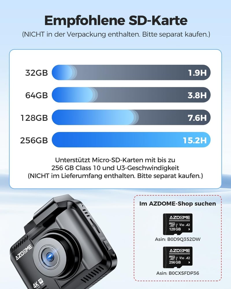 AZDOME Autós Menetrögzítő Kamera 4K Felbontással, WiFi és GPS Funkcióval, Éjjellátó, 170° Széles Látószög, Parkolás Figyelő GS63H
