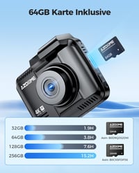 AZDOME GS63H Pro 4K/2.5K Autós Menetrögzítő Kamera GPS-szel és WiFi-vel, Első-Hátsó Kamerával, 64GB SD Kártyával, Éjjellátó Funkcióval, 170° 5