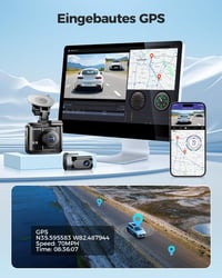 AZDOME GS63H Pro 4K/2.5K Autós Menetrögzítő Kamera GPS-szel és WiFi-vel, Első-Hátsó Kamerával, 64GB SD Kártyával, Éjjellátó Funkcióval, 170° 4