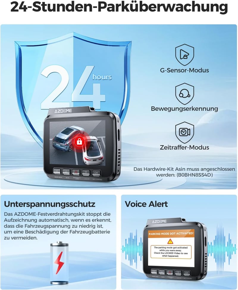 AZDOME GS63H Pro 4K/2.5K Autós Menetrögzítő Kamera GPS-szel és WiFi-vel, Első-Hátsó Kamerával, 64GB SD Kártyával, Éjjellátó Funkcióval, 170°