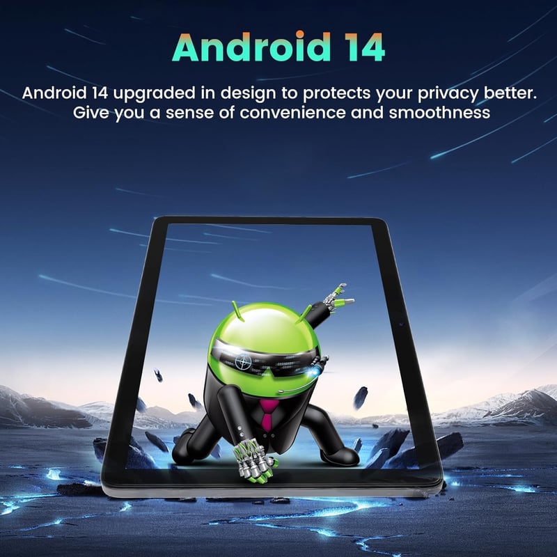 Azeyou Android 14 Tablet 10 hüvelykes, 8GB RAM + 128GB tárhely, Octa-Core processzor, WiFi 6 kapcsolat, 6000mAh akkumulátor, ezüst
