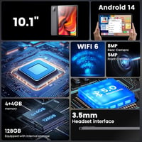 Azeyou Android 14 Tablet 10 hüvelykes, 8GB RAM + 128GB tárhely, Octa-Core processzor, WiFi 6 kapcsolat, 6000mAh akkumulátor, ezüst 3