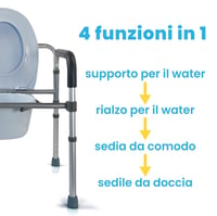 Azione Salute Összecsukható, állítható 4 az 1-ben WC ráemelő szék zuhanyhoz és fürdőkádbhoz időseknek, fogyatékkal élőknek, kék 5