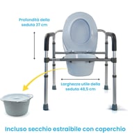 Azione Salute Összecsukható, állítható 4 az 1-ben WC ráemelő szék zuhanyhoz és fürdőkádbhoz időseknek, fogyatékkal élőknek, kék 3