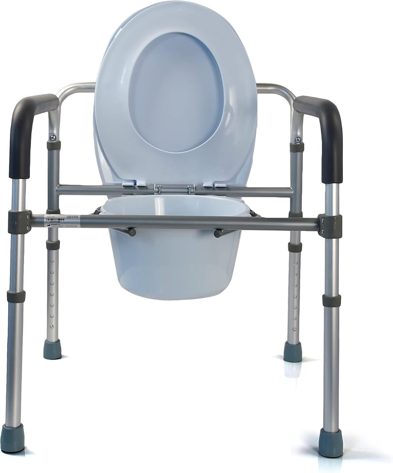 Azione Salute Összecsukható, állítható 4 az 1-ben WC ráemelő szék zuhanyhoz és fürdőkádbhoz időseknek, fogyatékkal élőknek, kék