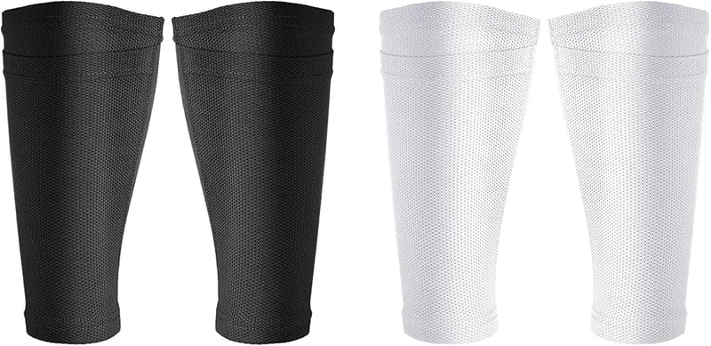 Azonelife 2 pár futball lábszárvédő zokni, lélegző calf sleeve fekete-fehér táskával
