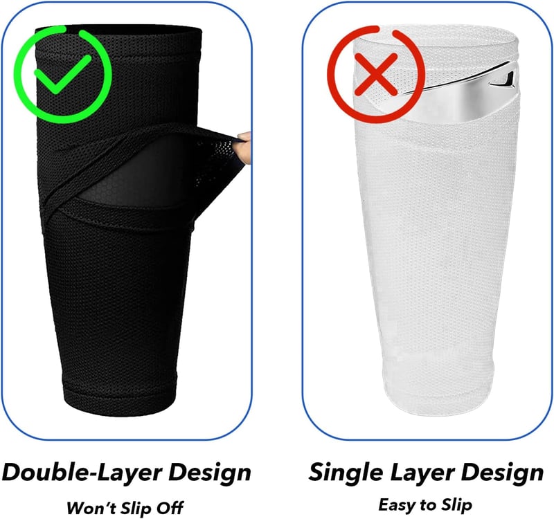 Azonelife 2 pár futball lábszárvédő zokni, lélegző calf sleeve fekete-fehér táskával
