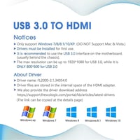 Azuxreza USB HDMI adaptérový kábel, USB 3.0/2.0 na HDMI prevodník, grafický konvertor pre HD 1080P video pre PC, notebook, HDTV, kompatibilný s Windows XP/7/8/8.1/10 6