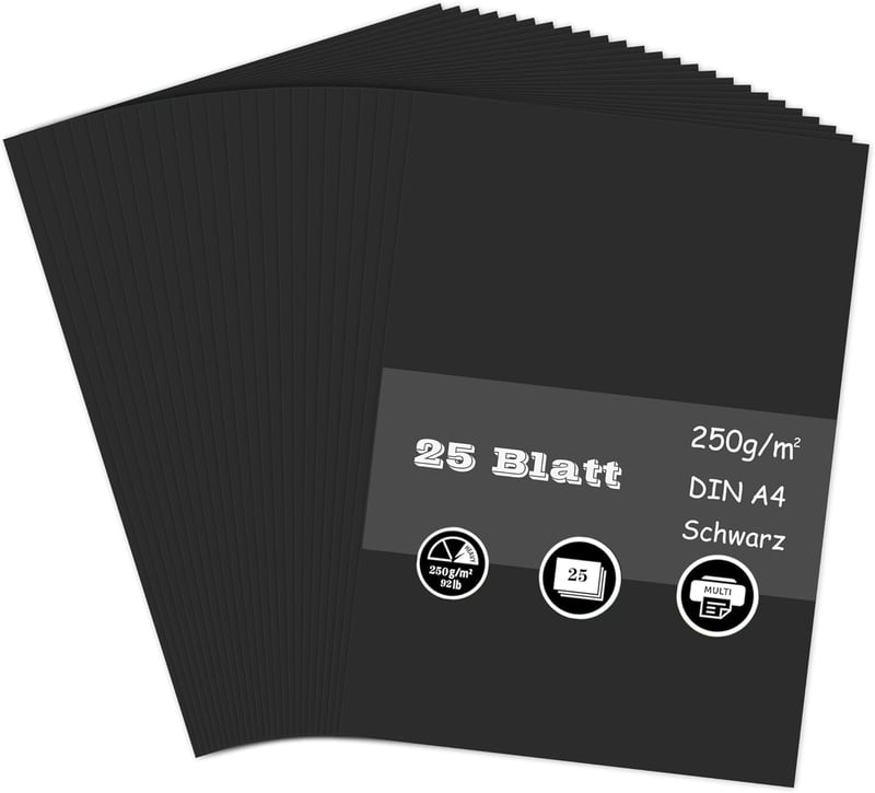 AZVIEY színes kartonpapír 250 g/m² - fekete - A4, 25 ív