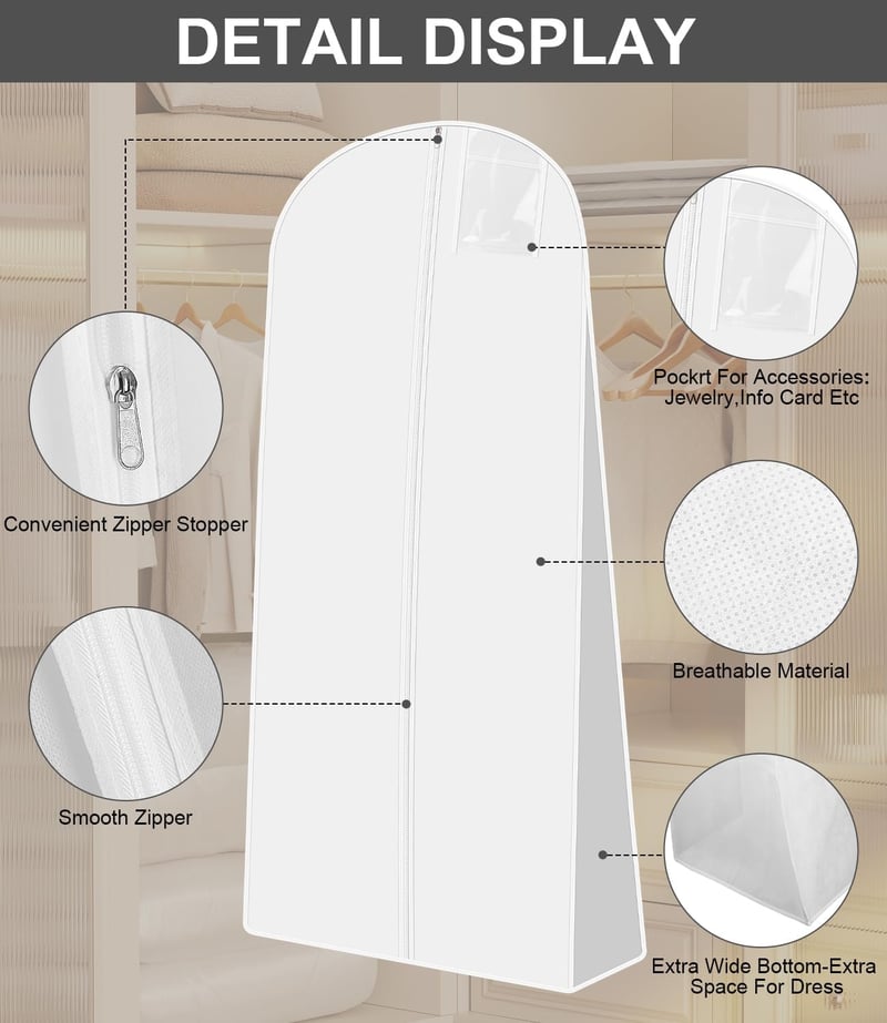 Azyvum 180 cm-es esküvői ruha táska légáteresztő cipzárral vízálló fehér - 1 Piece White