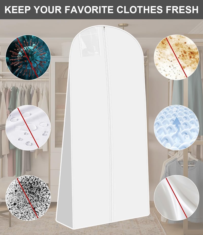 Azyvum 180 cm-es esküvői ruha táska légáteresztő cipzárral vízálló fehér - 1 Piece White