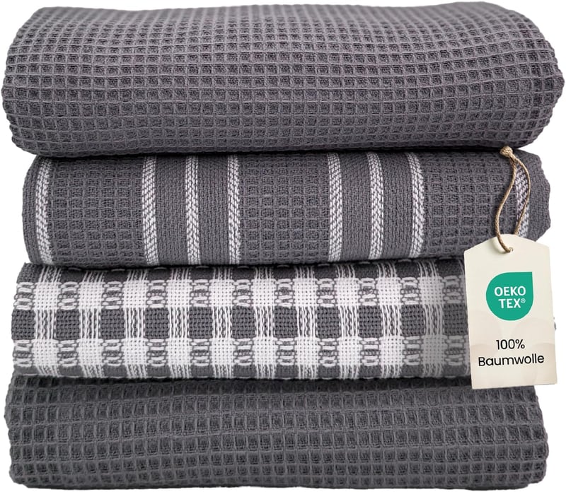 B-Bytes pamut konyhai törlőkendő szett 4 db, 45x65 cm, gofri mintás, antracit - Minimalist