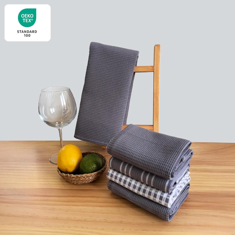 B-Bytes pamut konyhai törlőkendő szett 4 db, 45x65 cm, gofri mintás, antracit - Minimalist