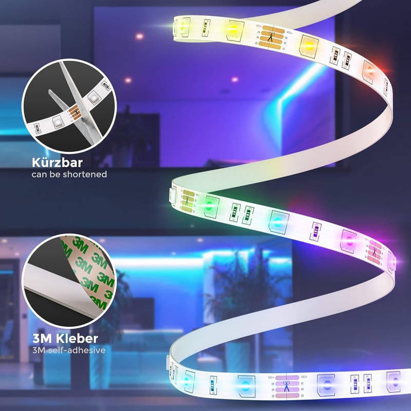 B.K.Licht 3m RGB LED szalag távirányítóval, öntapadós, színváltó fénysáv - 3 M Silicone Rgb