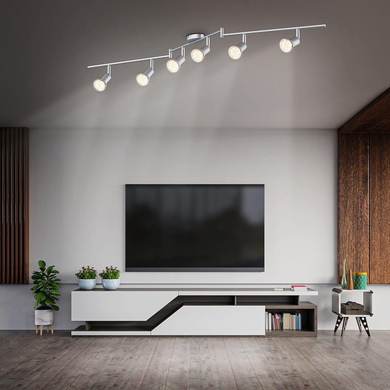 B.K.Licht LED mennyezeti lámpa forgatható meleg fény 6x3W GU10 ezüst titán - 6 focos, Titanium - Bar
