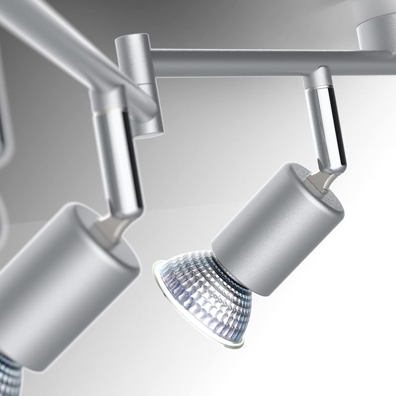 B.K.Licht LED mennyezeti lámpa forgatható meleg fény 6x3W GU10 ezüst titán - 6 focos, Titanium - Bar