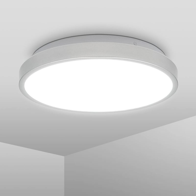 B.K.Licht LED stropna svjetiljka za kupaonicu – IP44, 12W, 1200 lm, neutralna bijela svjetlost, 29x7 cm, srebrna, za kuhinje i vlažne prostorije