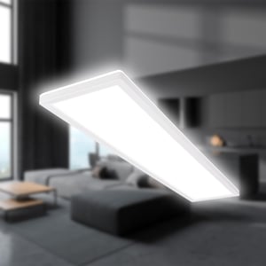 Plafoniere LED B.K.Licht cu lumină indirectă, IP44, panou plat, alb neutru, pentru baie, living, bucătărie, 98x20x3 cm, alb