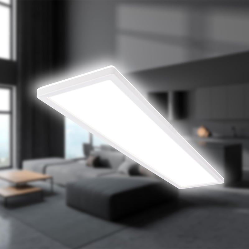 B.K.Licht LED stropné svietidlo s nepriamym osvetlením, IP44, plochý panel, neutrálna biela, do kúpeľne, obývačky, kuchyne, 98x20x3 cm, biele