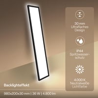 B.K.Licht LED stropné svietidlo s nepriamym svetlom, ploché, neutrálne biele svetlo, IP44, panel, 98x20x3 cm, čierne, kúpeľňa obývačka kuchyňa 2