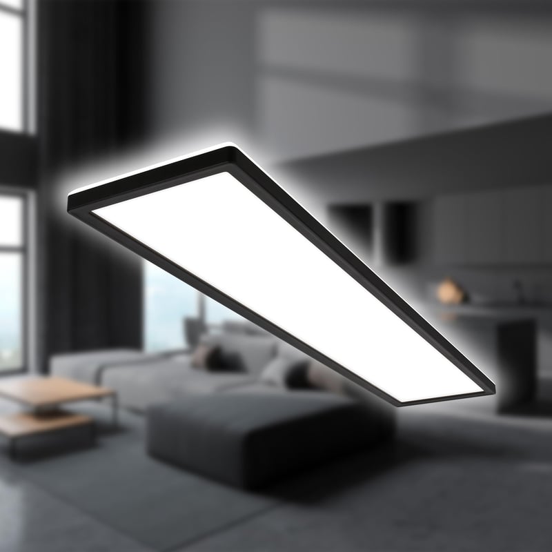 B.K.Licht LED stropné svietidlo s nepriamym svetlom, ploché, neutrálne biele svetlo, IP44, panel, 98x20x3 cm, čierne, kúpeľňa obývačka kuchyňa