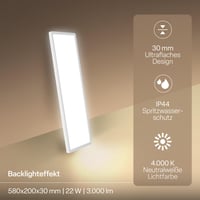 B.K.Licht LED stropné svietidlo s nepriamym svetlom, plochý panel, neutrálna biela, IP44, do kúpeľne, 58 x 20 x 3 cm 2
