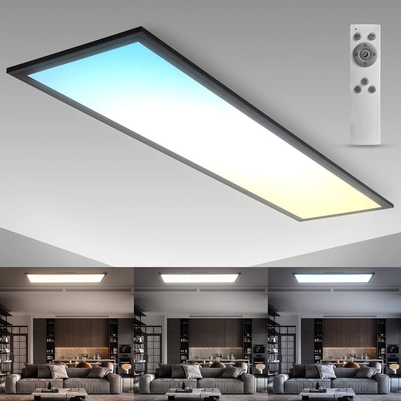 B.K.Licht LED stropna svjetiljka s daljinskim upravljačem, 100x25x6,5 cm, crna, ultra tanki panel, podesiva od tople bijele do hladne bijele boje, za dnevni boravak