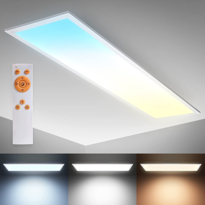 LED stropné svietidlo B.K.Licht s diaľkovým ovládaním, stmievateľné, nastaviteľná teplota bieleho svetla CCT, 24 W, 2200 lm, plochý dizajn, 100 x 25 x 6,3 cm, biele