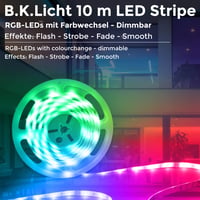 Banda LED B.K.Licht 10m cu telecomandă, culori RGB, reglabilă, bandă luminoasă autoadezivă pentru decorarea camerei și gaming, 1000x1x0,25 cm, alb 8