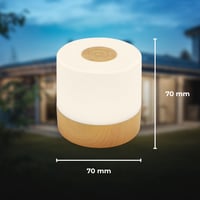 Lampă de masă LED mini B.K.Licht, fără fir, IP44, funcție tactilă, reglabilă treptat, cu acumulator, USB-C, lampă de veghe, pentru exterior/camera copiilor, aspect de lemn, 7x7 cm 2