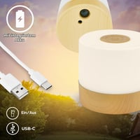 Lampă de masă LED mini B.K.Licht, fără fir, IP44, funcție tactilă, reglabilă treptat, cu acumulator, USB-C, lampă de veghe, pentru exterior/camera copiilor, aspect de lemn, 7x7 cm 7