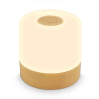Lampă de masă LED mini B.K.Licht, fără fir, IP44, funcție tactilă, reglabilă treptat, cu acumulator, USB-C, lampă de veghe, pentru exterior/camera copiilor, aspect de lemn, 7x7 cm 9