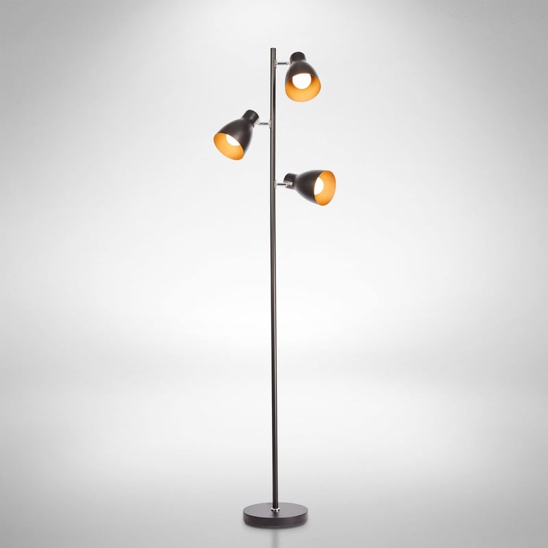 B.K.Licht vintage samostojeća lampa crno-zlatna, E27, maks. 25W, podesiva lampa za čitanje, s nožnim prekidačem, 166,5x22 cm, dekoracija za dnevni boravak