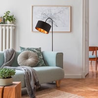 Lampadar vintage B.K.Licht cu întrerupător de picior, abajur textil negru-auriu, pivotant, E27, 25x145 cm, lampă de citit în stil industrial pentru living 2