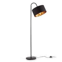 Lampadar vintage B.K.Licht cu întrerupător de picior, abajur textil negru-auriu, pivotant, E27, 25x145 cm, lampă de citit în stil industrial pentru living 1