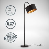 Lampadar vintage B.K.Licht cu întrerupător de picior, abajur textil negru-auriu, pivotant, E27, 25x145 cm, lampă de citit în stil industrial pentru living 3