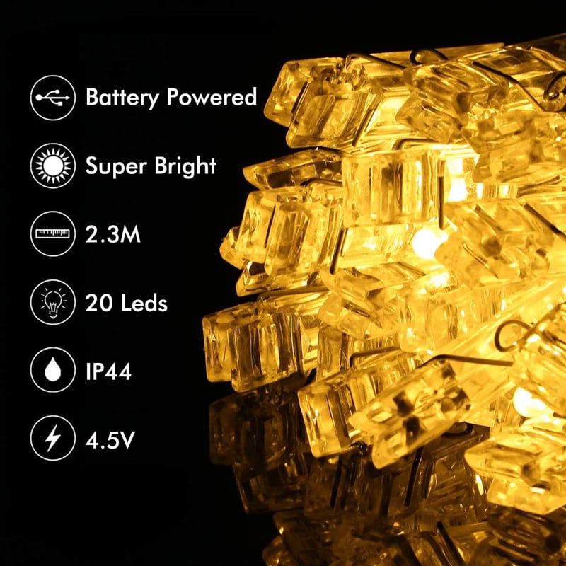 B-right LED Fotóklip Fényfüzér 20 LED 2m Meleg Fehér Képek Dekorációhoz