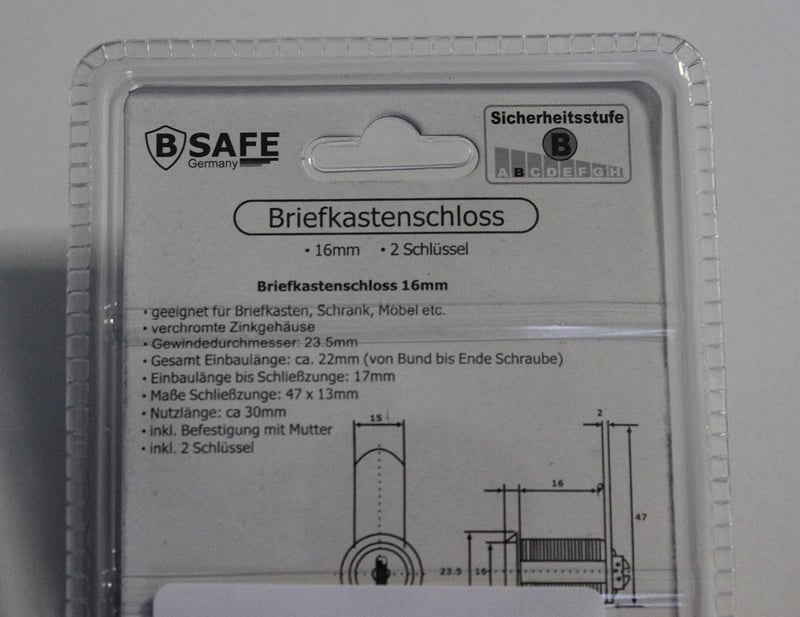 B Safe 16 mm Levélszekrény Zár Biztonsági Postaláda Lezáráshoz