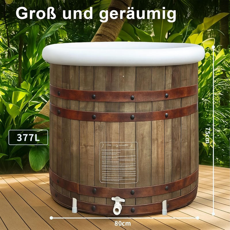 B&Y Összecsukható Fürdőkád 80cm Hideg Vizes Terápia Sportolóknak 377L - Wood with lid 80 x 75 cm